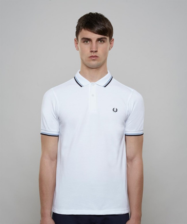 Polo Fred Perry Blanc Bleu Homme